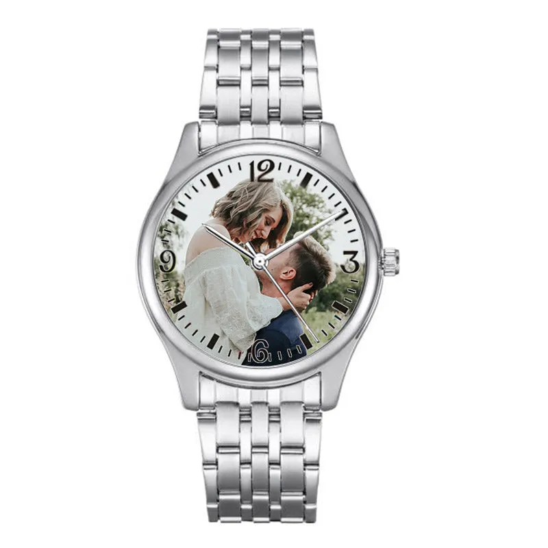 Custom Photo Wristwatch Arabic Numerals Scale Couple Watch Personalized Quartz Watch for Men & Women