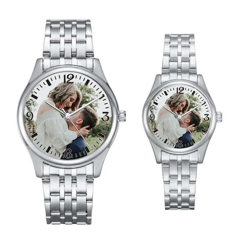 Custom Photo Wristwatch Arabic Numerals Scale Couple Watch Personalized Quartz Watch for Men & Women