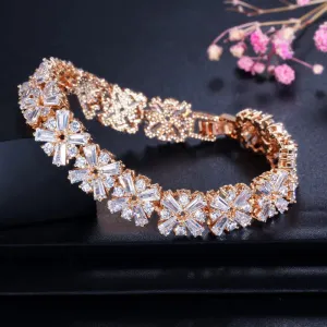 CWWZircons Women Fashion Jewelry Gorgeous Silver Color Spring Flower Cubic Zirconia Connected Tennis Bracelet for Wedding CB010