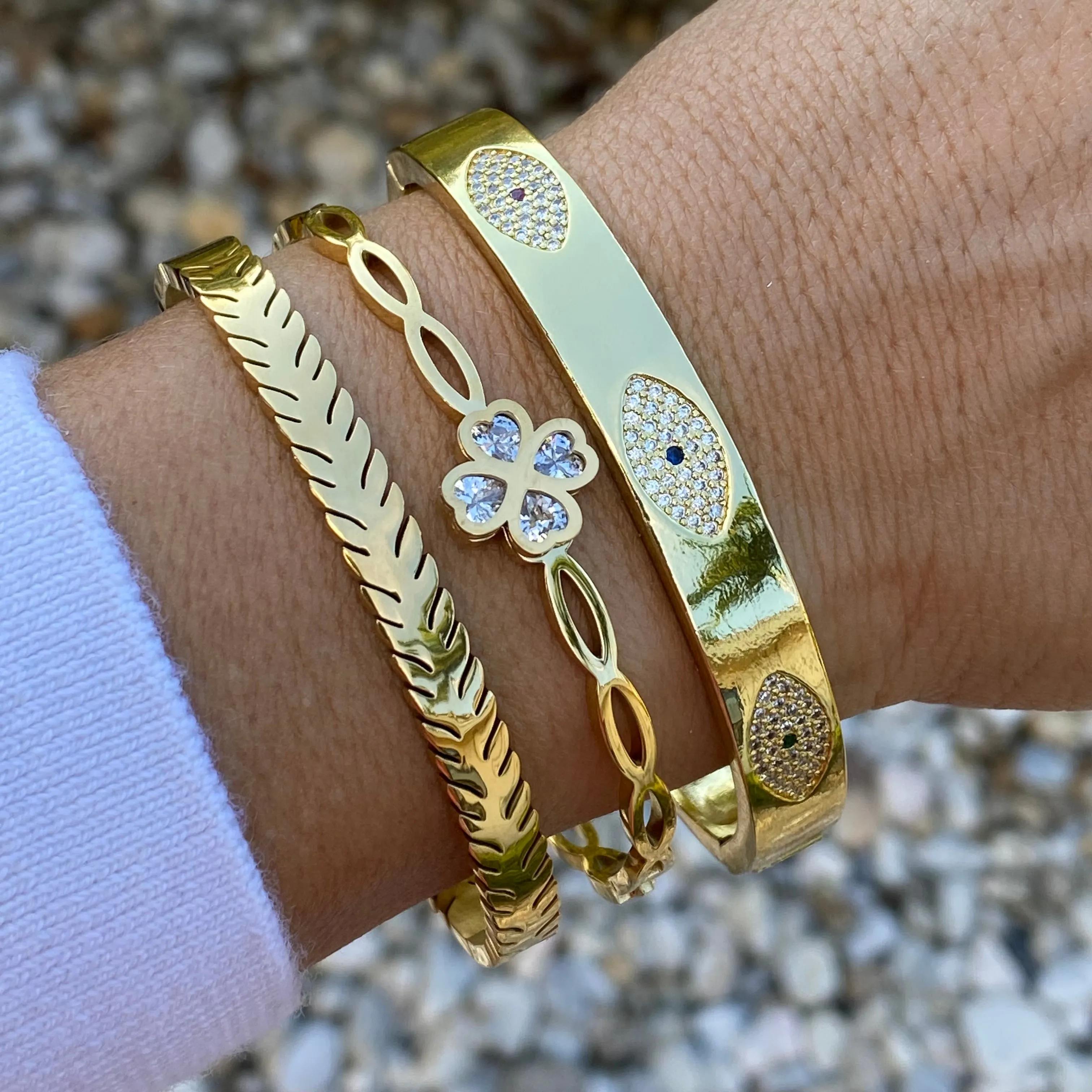 CZ Evil Eye Bangle Bracelet - Gold