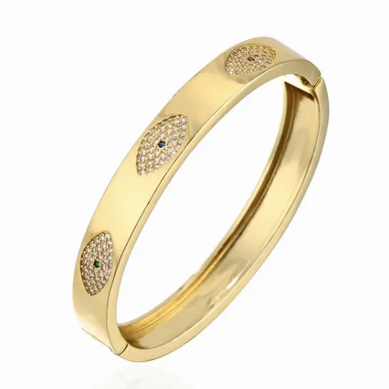 CZ Evil Eye Bangle Bracelet - Gold