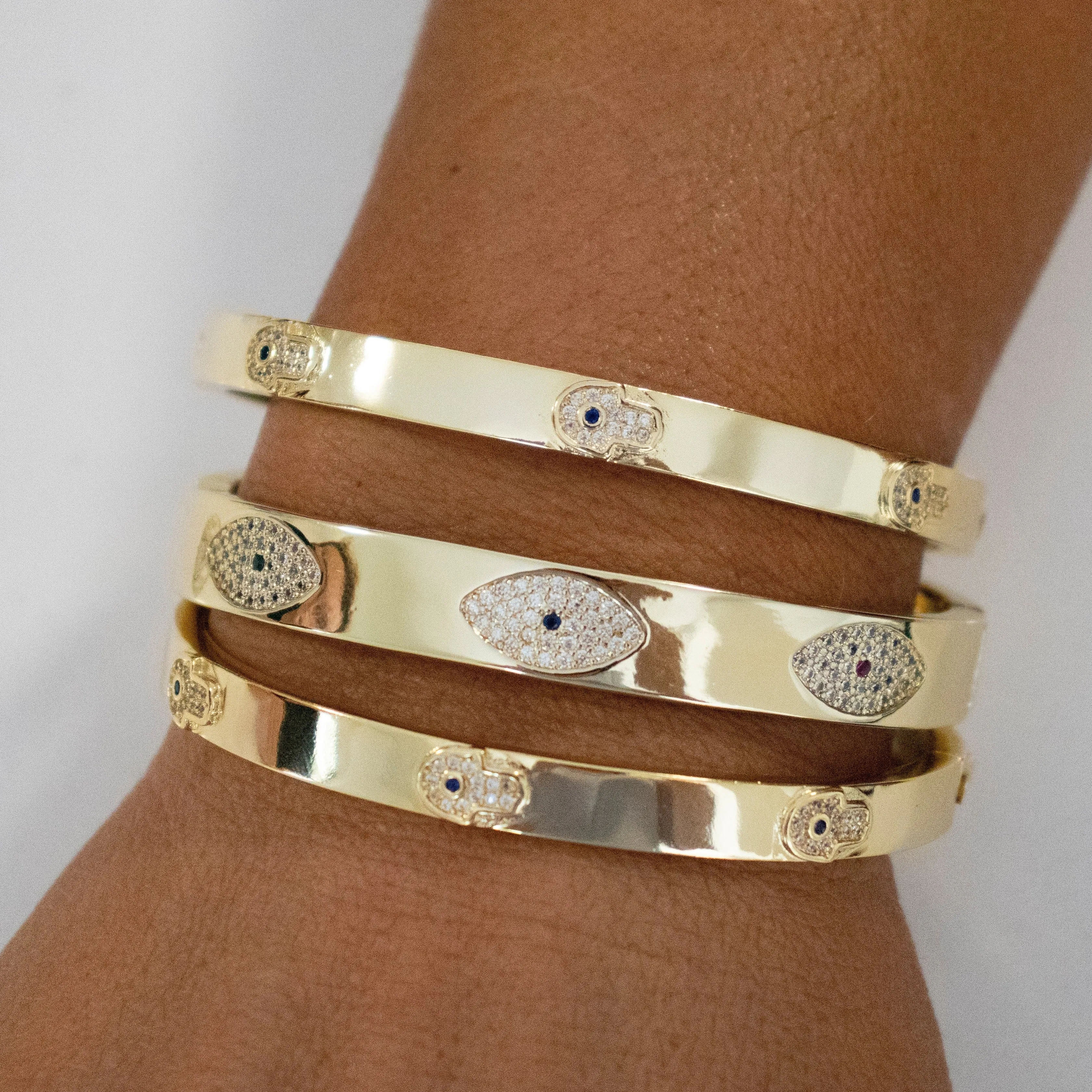 CZ Evil Eye Bangle Bracelet - Gold