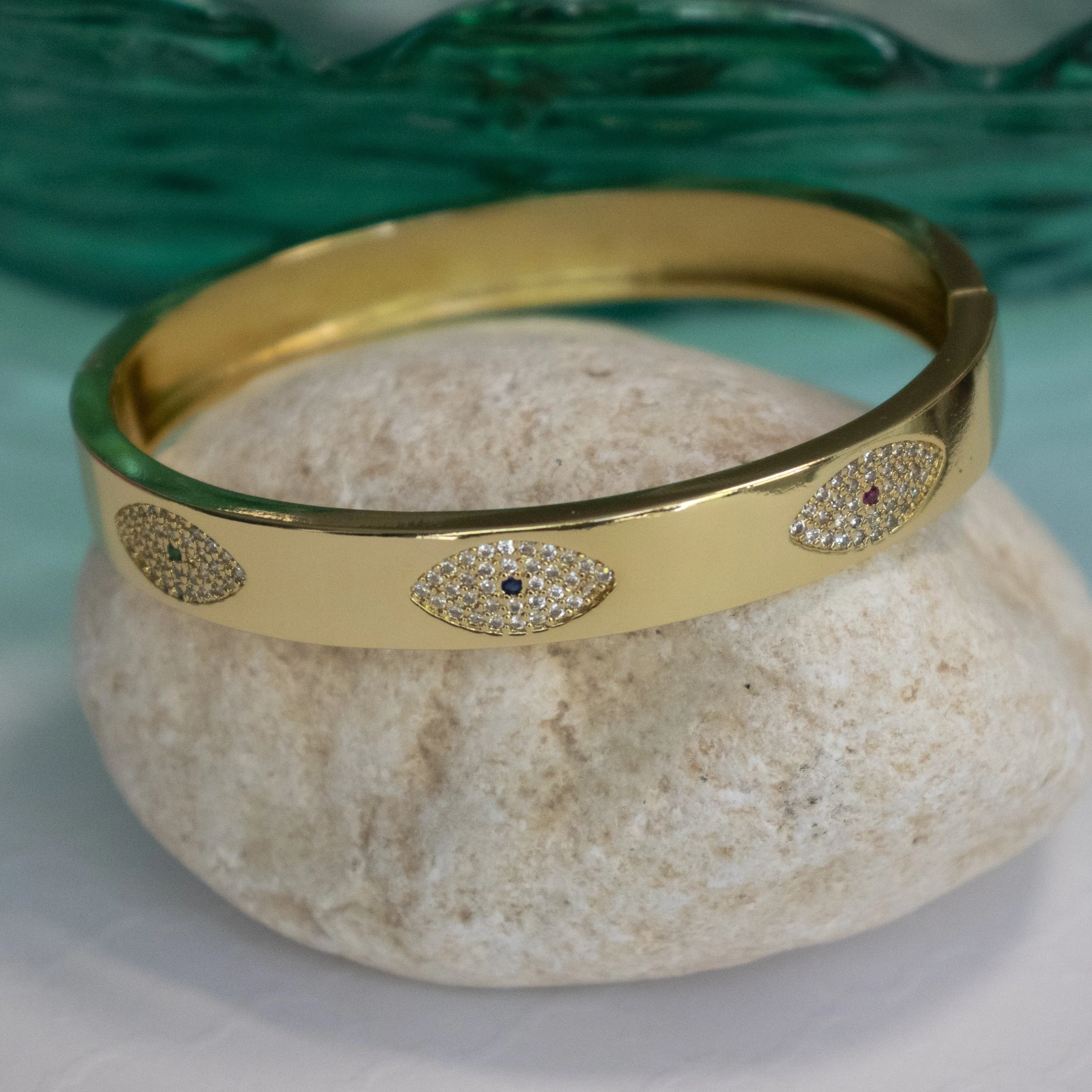 CZ Evil Eye Bangle Bracelet - Gold