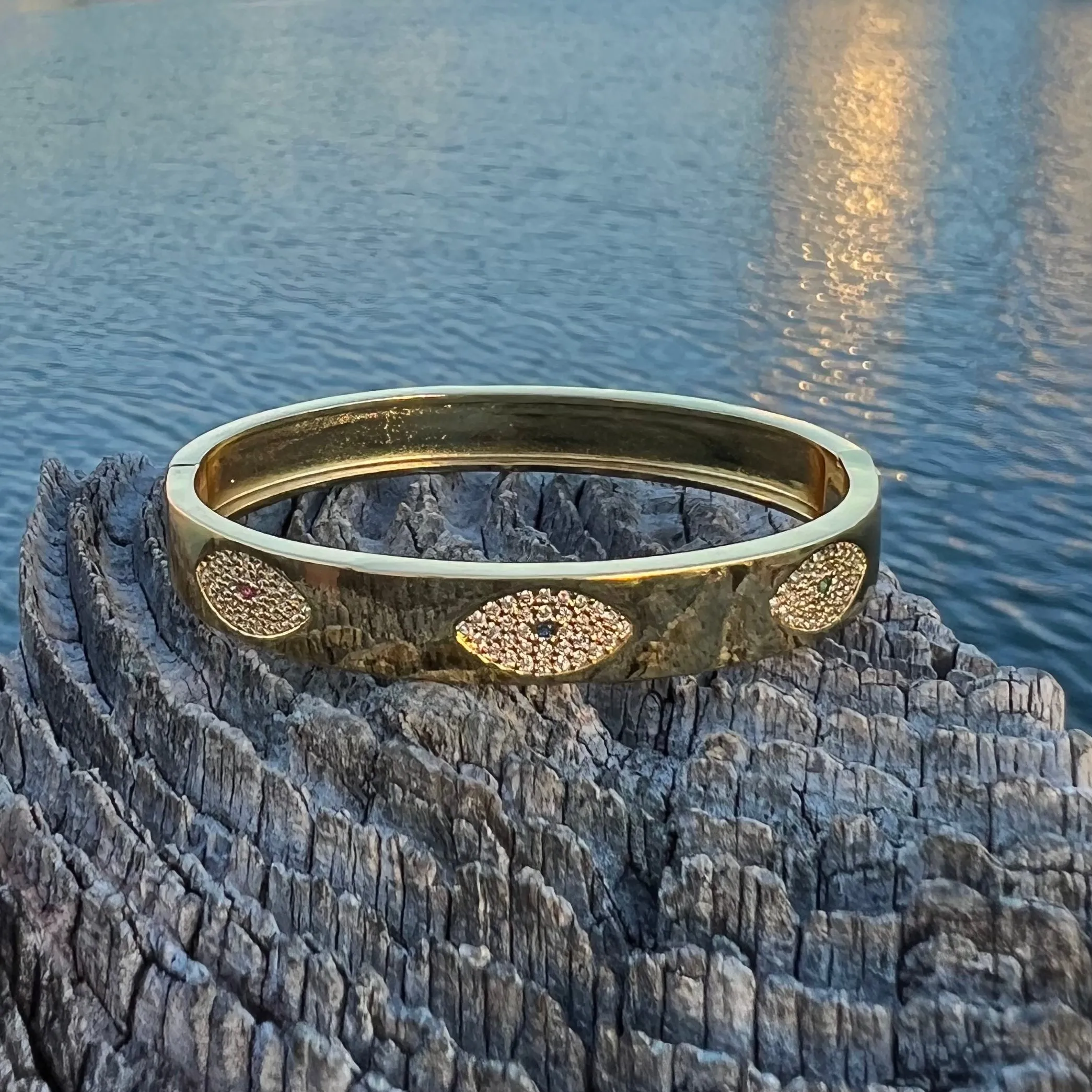CZ Evil Eye Bangle Bracelet - Gold