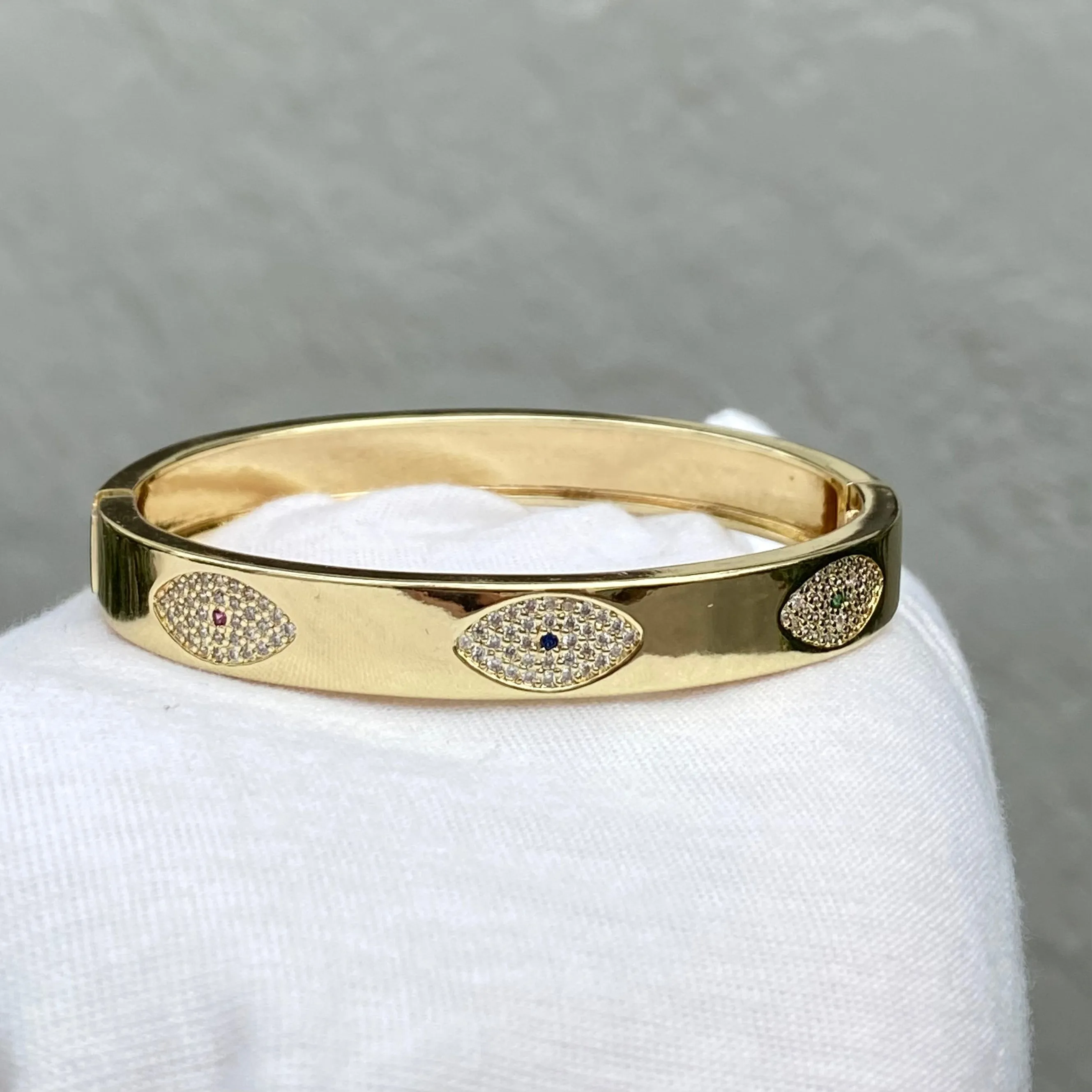 CZ Evil Eye Bangle Bracelet - Gold