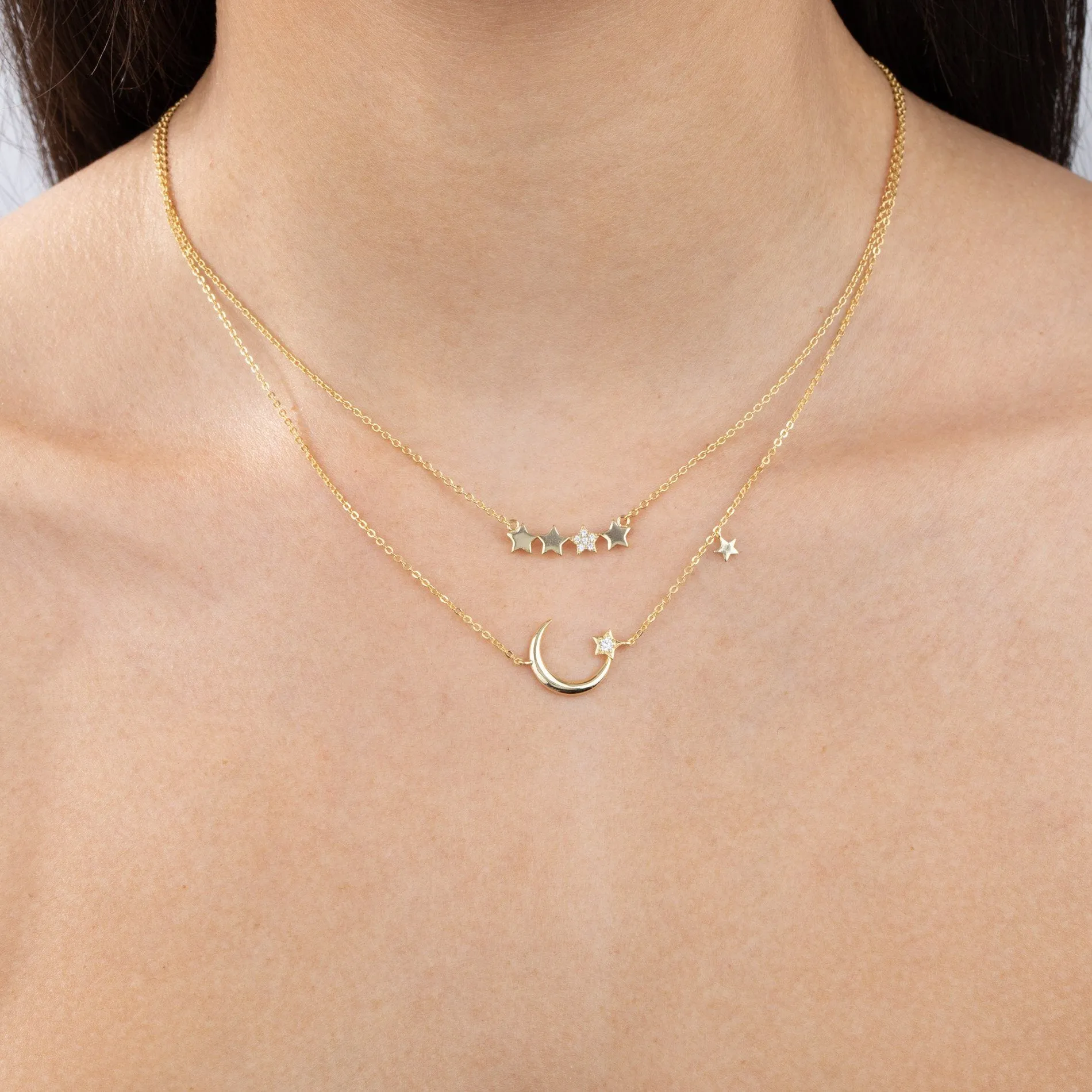 CZ Star X Moon Necklace