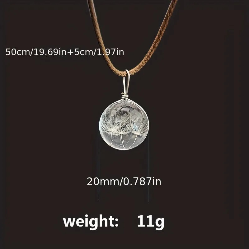 Dandelion Dried Flower Necklace Glass Ball Pendant