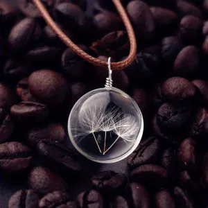 Dandelion Dried Flower Necklace Glass Ball Pendant