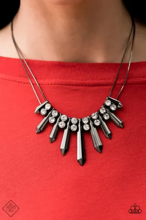 Dangerous Dazzle - Black - White Rhinestone Gunmetal Rod Paparazzi Short Necklace - May 2021 Magnificent Musings