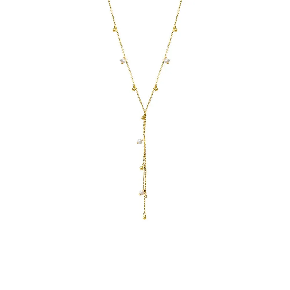 Dangling Solid Ball X Pearl Lariat Necklace
