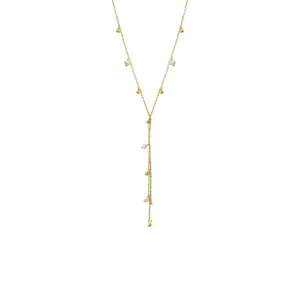 Dangling Solid Ball X Pearl Lariat Necklace