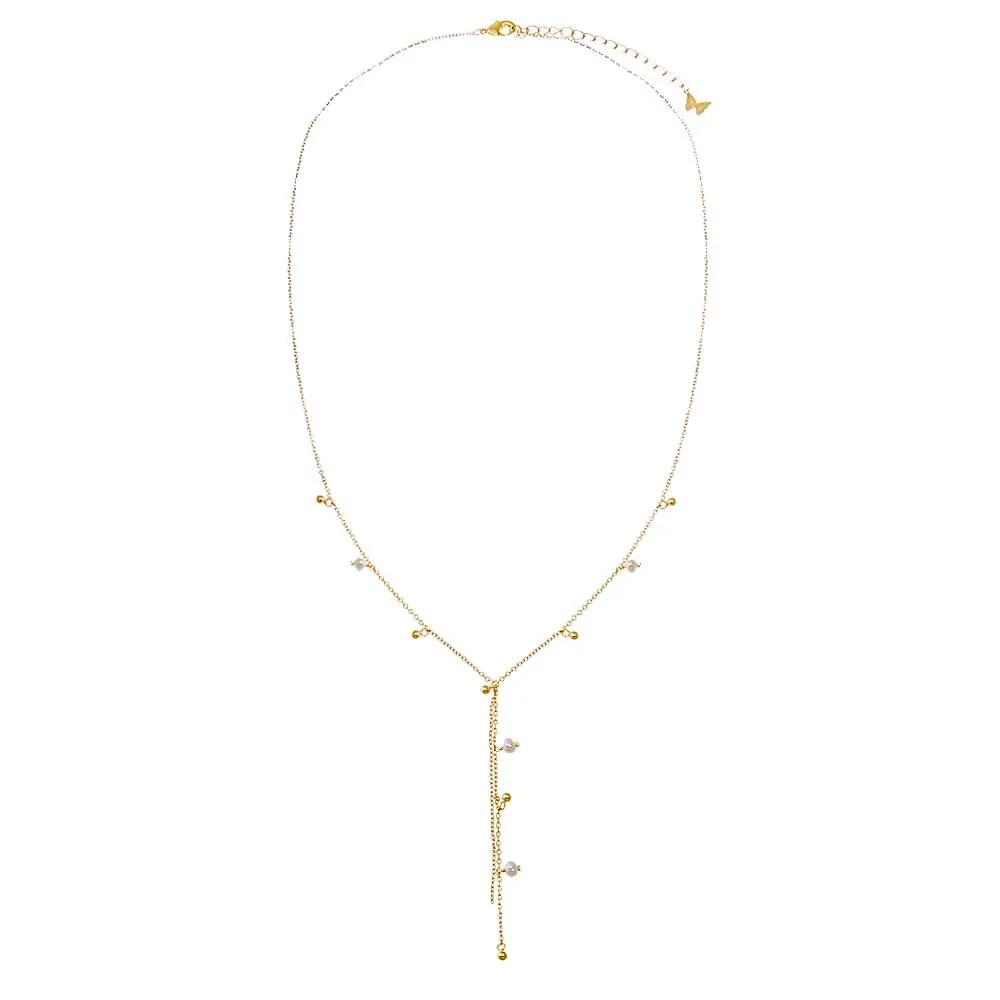 Dangling Solid Ball X Pearl Lariat Necklace