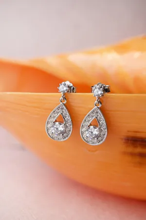 Dangling Sparkle Solitaire Sterling Silver Drop Earrings
