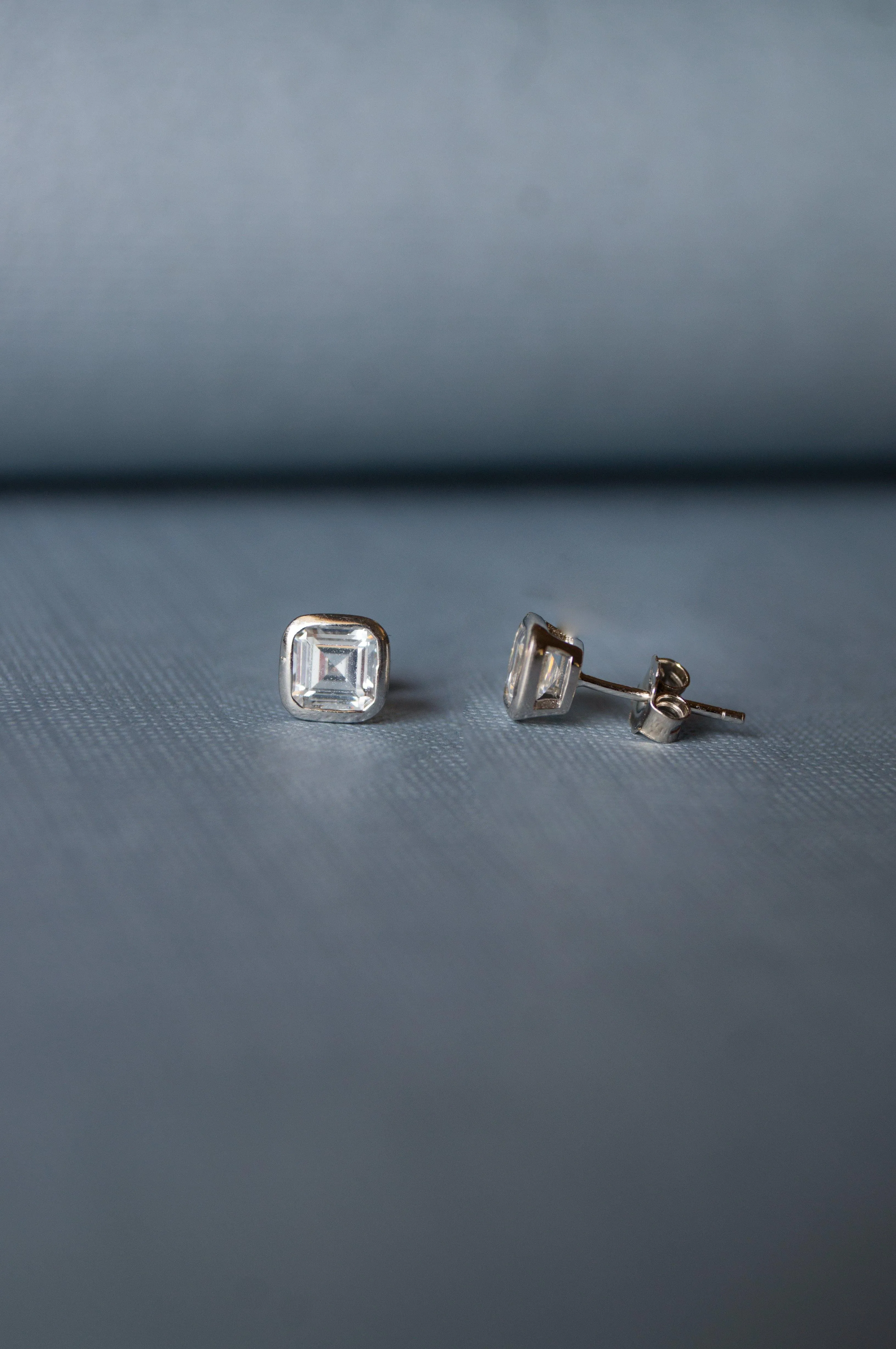 Dare To Square Solitaire Sterling Silver Earrings