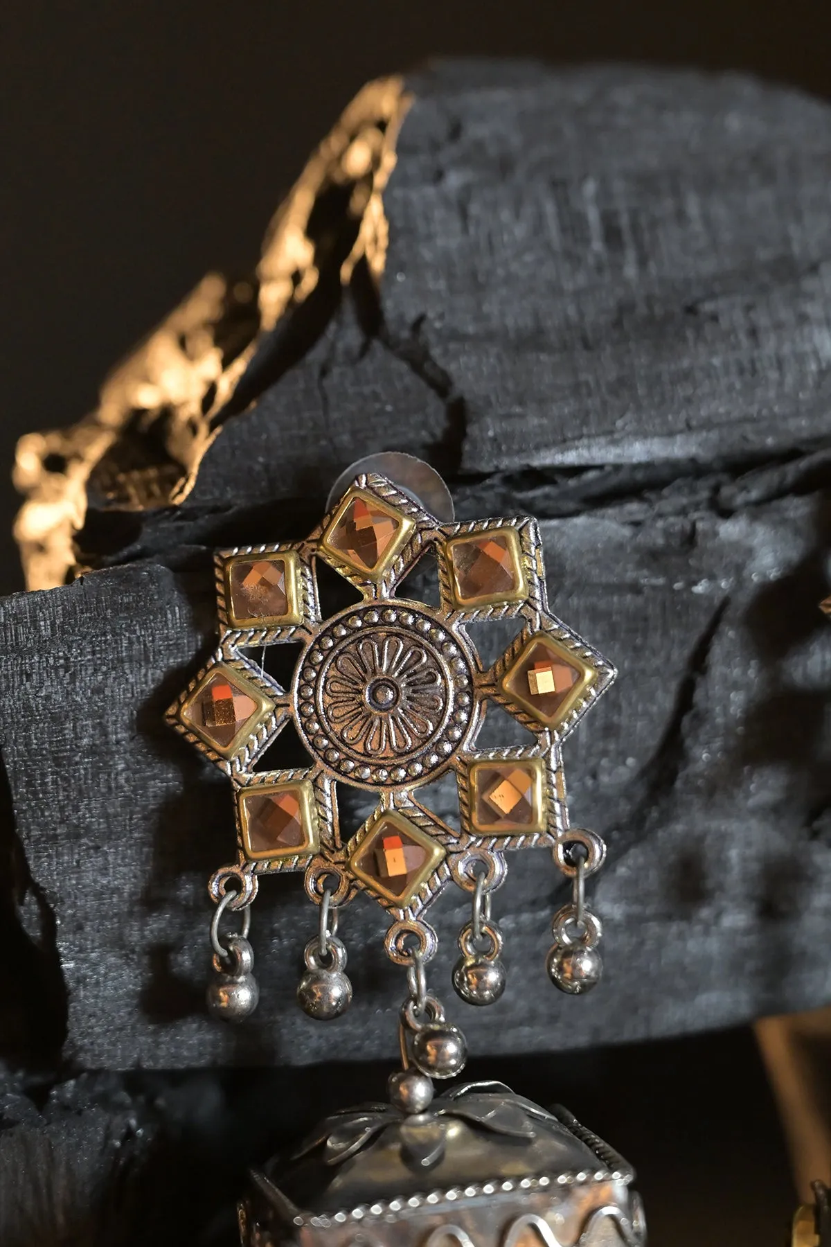 Daya  Silver Jhumka Earrings