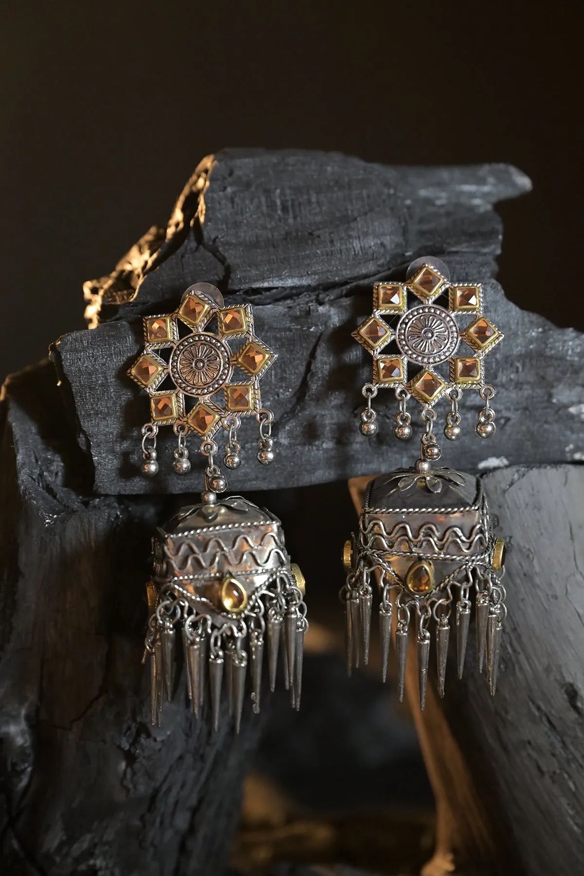 Daya  Silver Jhumka Earrings