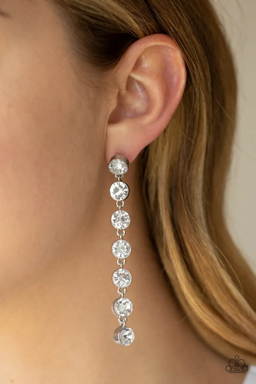 Dazzling Debonair White Paparazzi Earrings