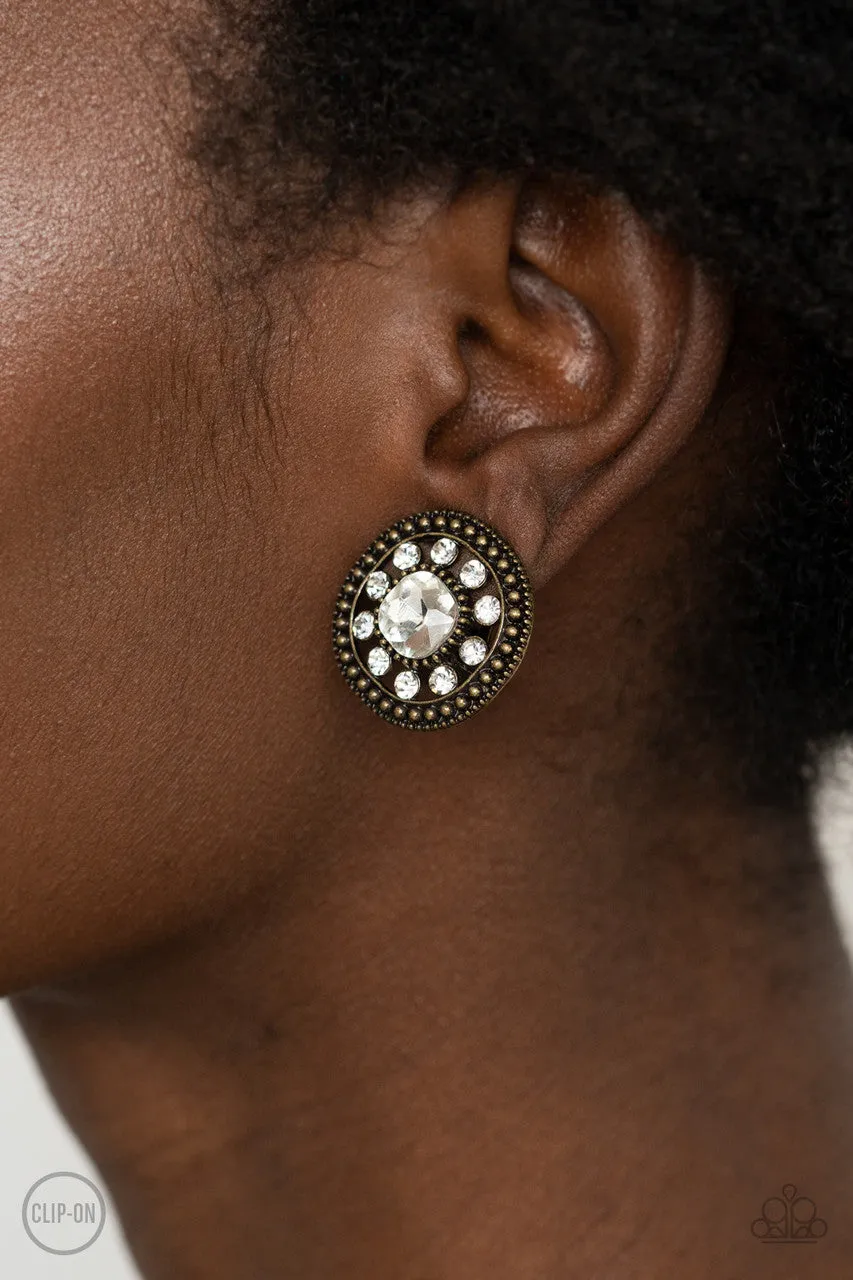Dazzling Definition Brass Paparazzi Clip-On Earrings