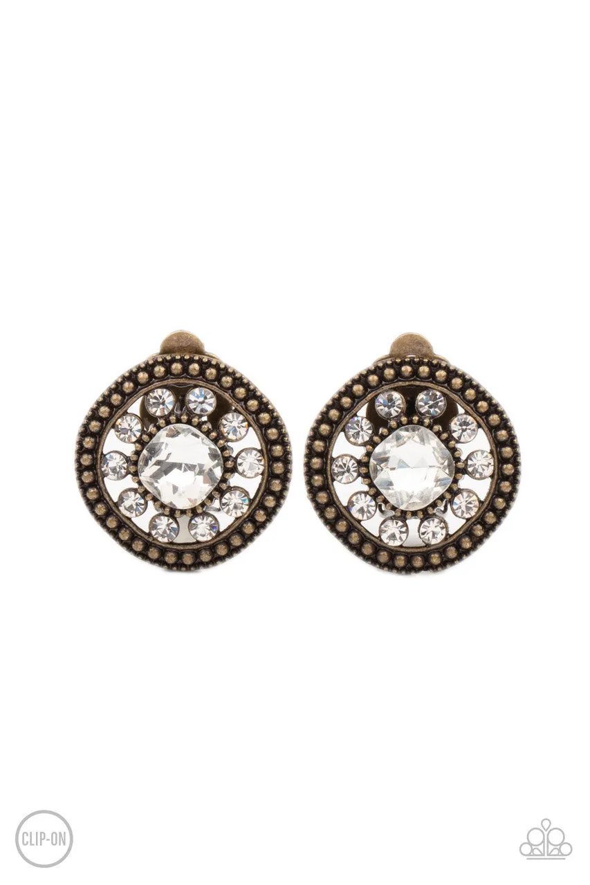 Dazzling Definition Brass Paparazzi Clip-On Earrings