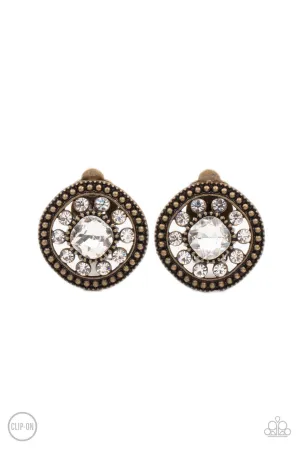 Dazzling Definition Brass Paparazzi Clip-On Earrings