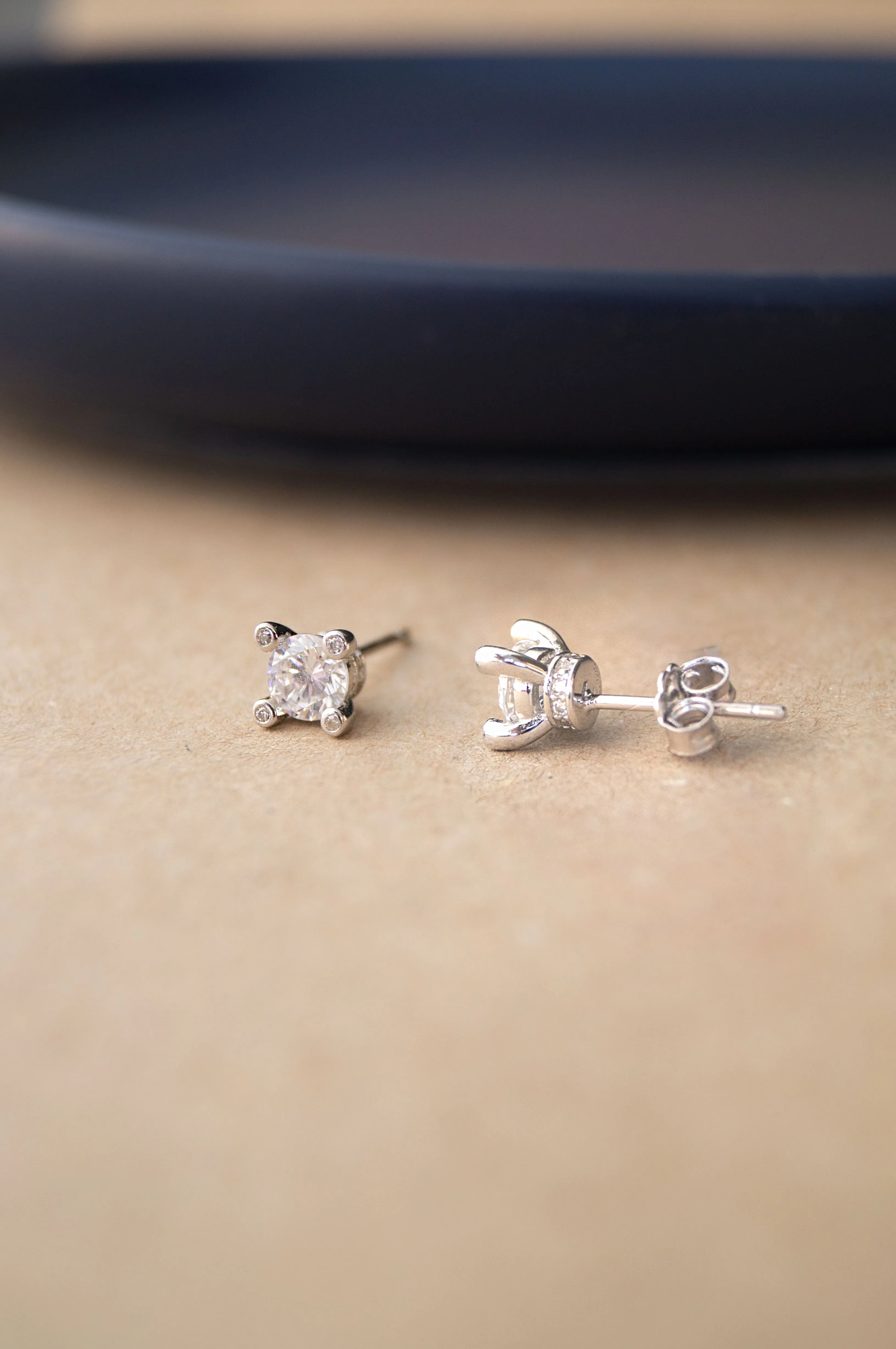Dazzling Ornate Solitaire Sterling Silver Stud Earrings