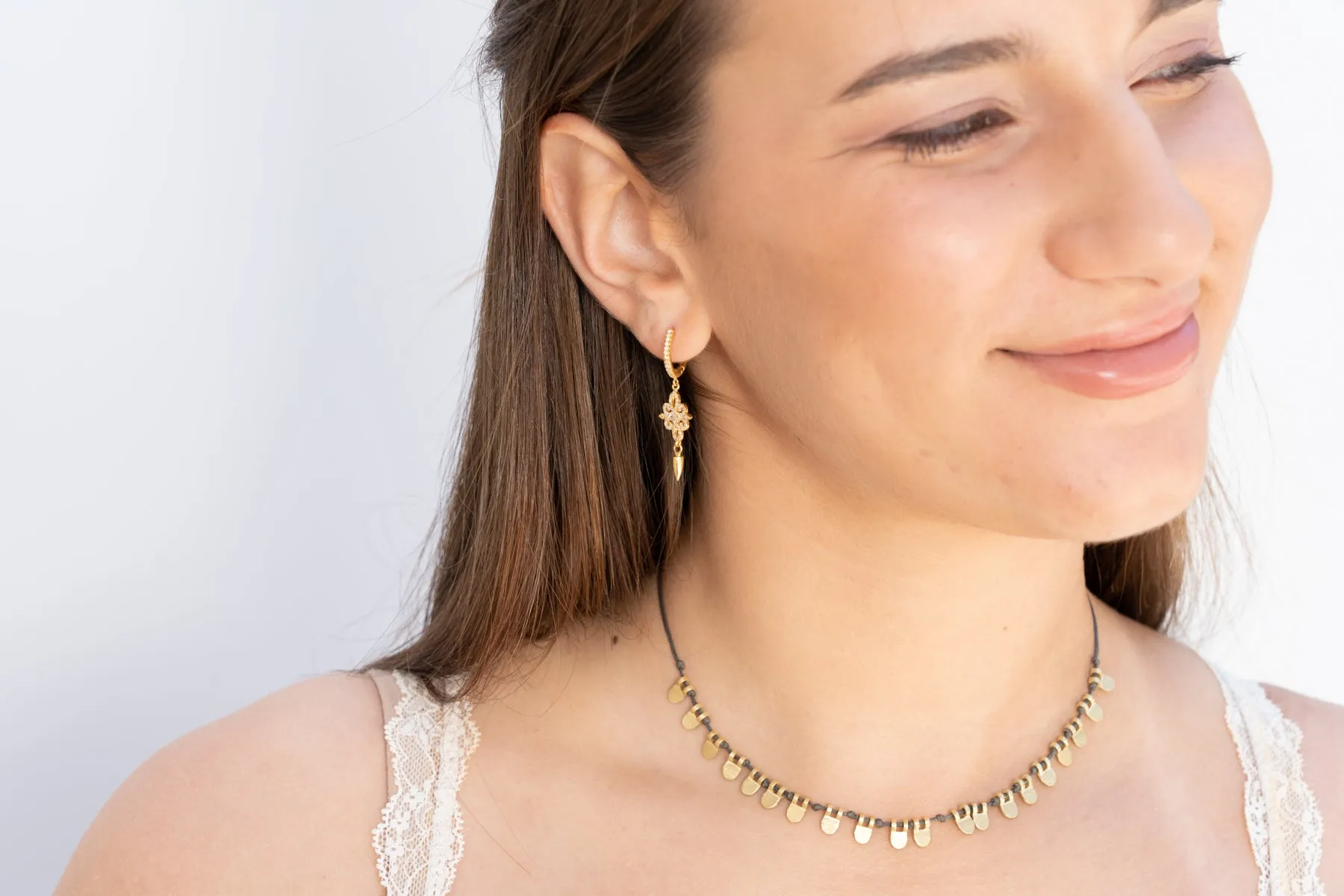 Decorative diamond pave  dangling earrings