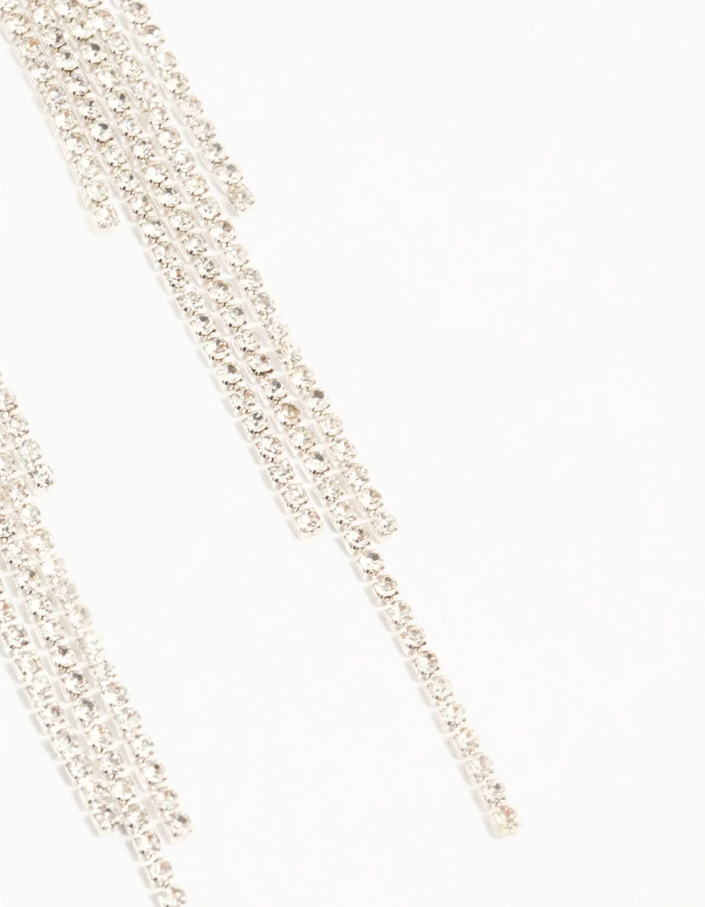 Diamante Floral Cup Chain Drop Silver Earrings