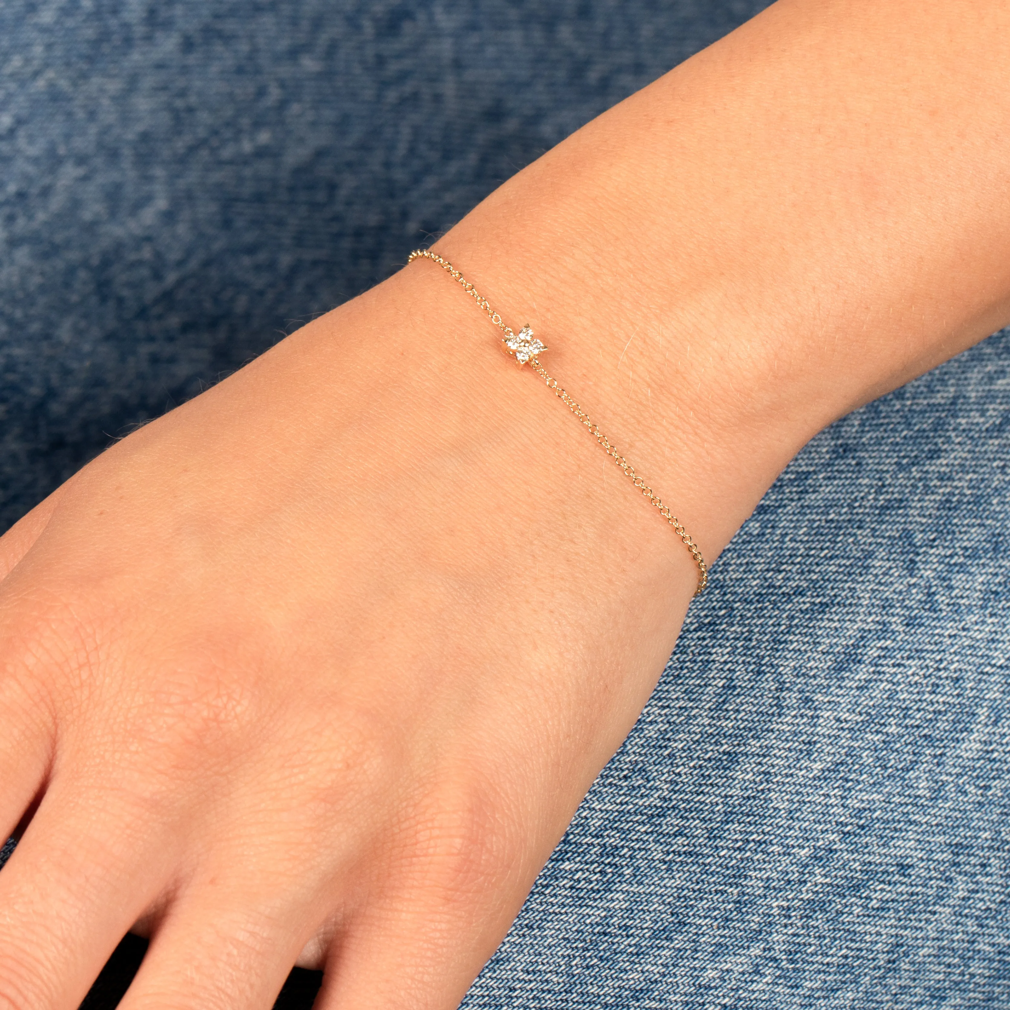 Diamond 4 Leaf Clover Flower Bracelet 14K