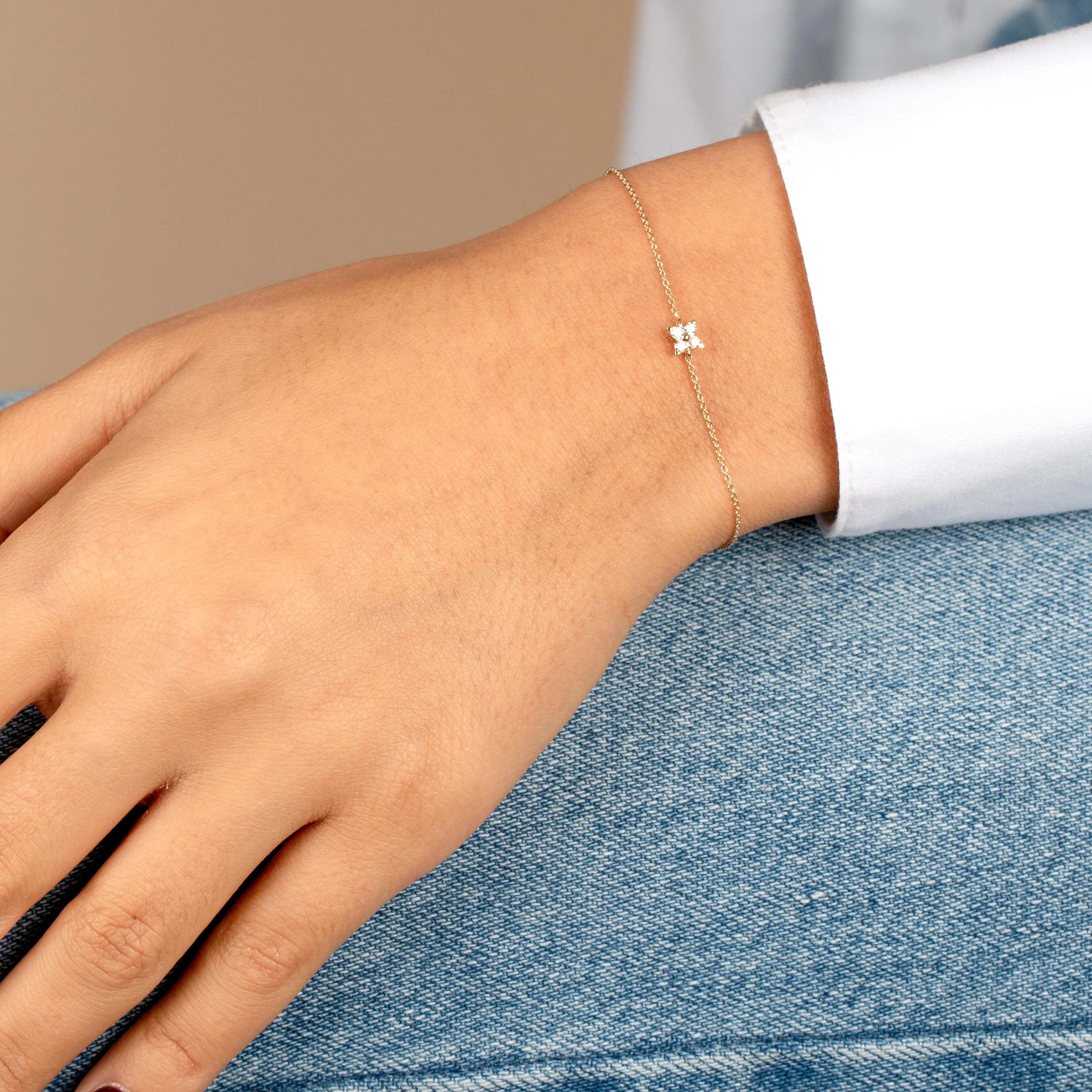 Diamond 4 Leaf Clover Flower Bracelet 14K