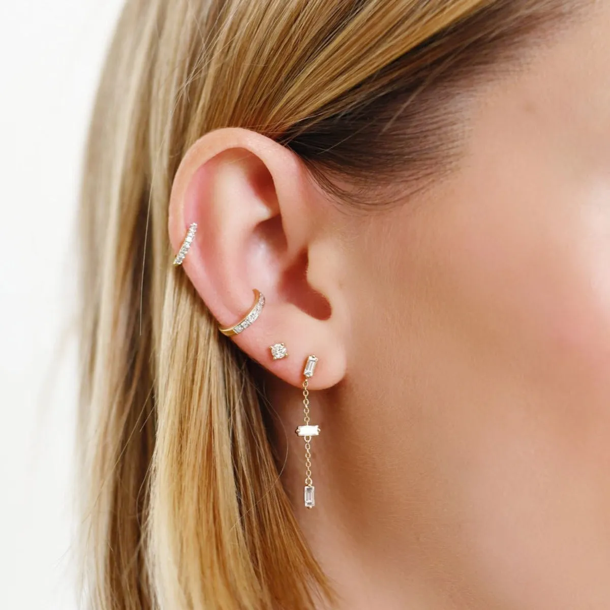 Diamond Baguette and Chain Drop Earrings