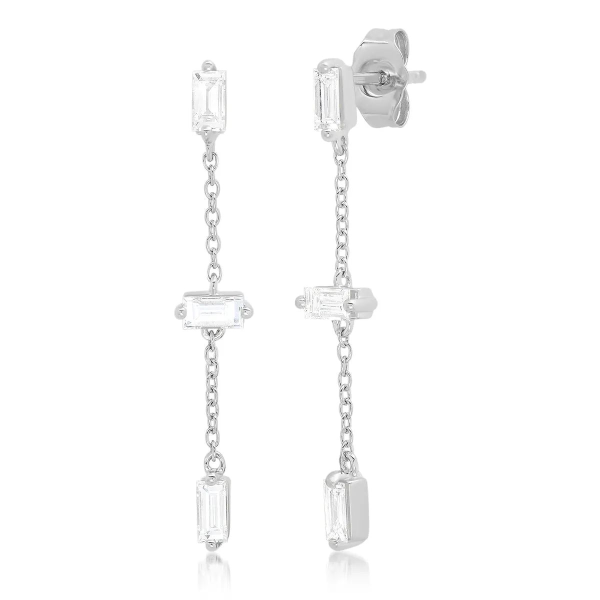 Diamond Baguette and Chain Drop Earrings