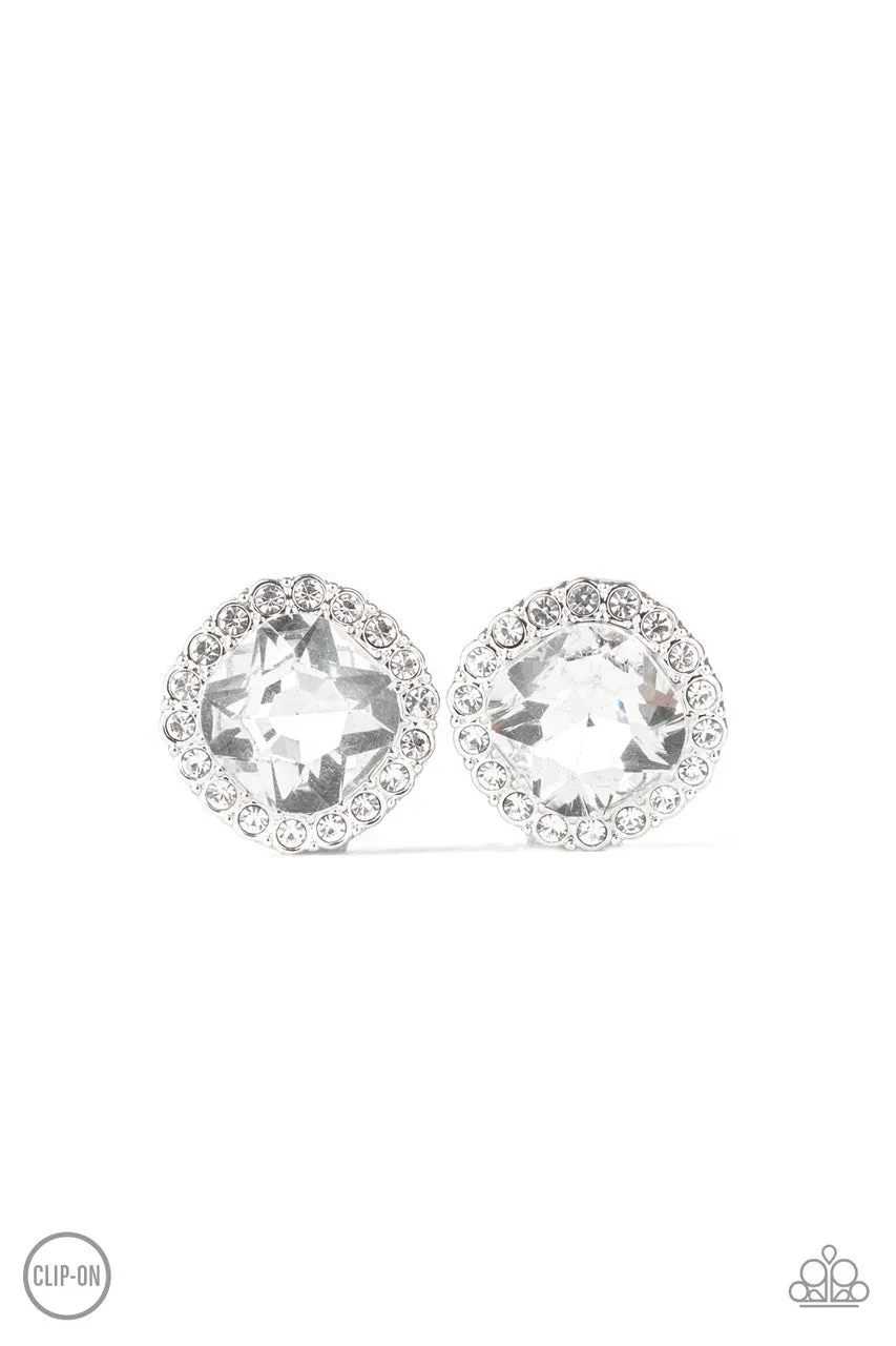 Diamond Duchess White Paparazzi Clip-On Earrings