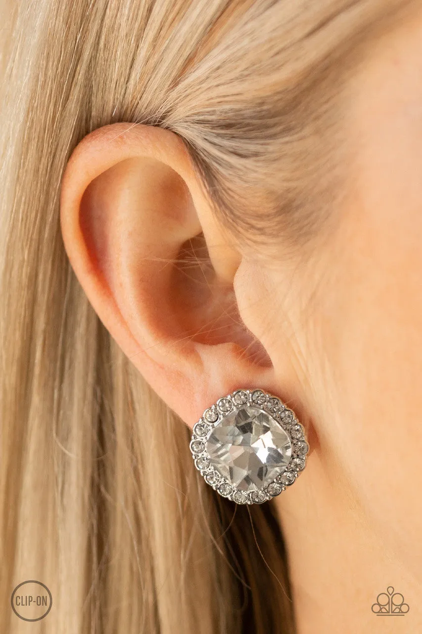 Diamond Duchess White Paparazzi Clip-On Earrings