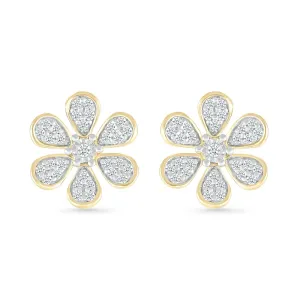 Diamond Flower Earrings with Gold Bezel