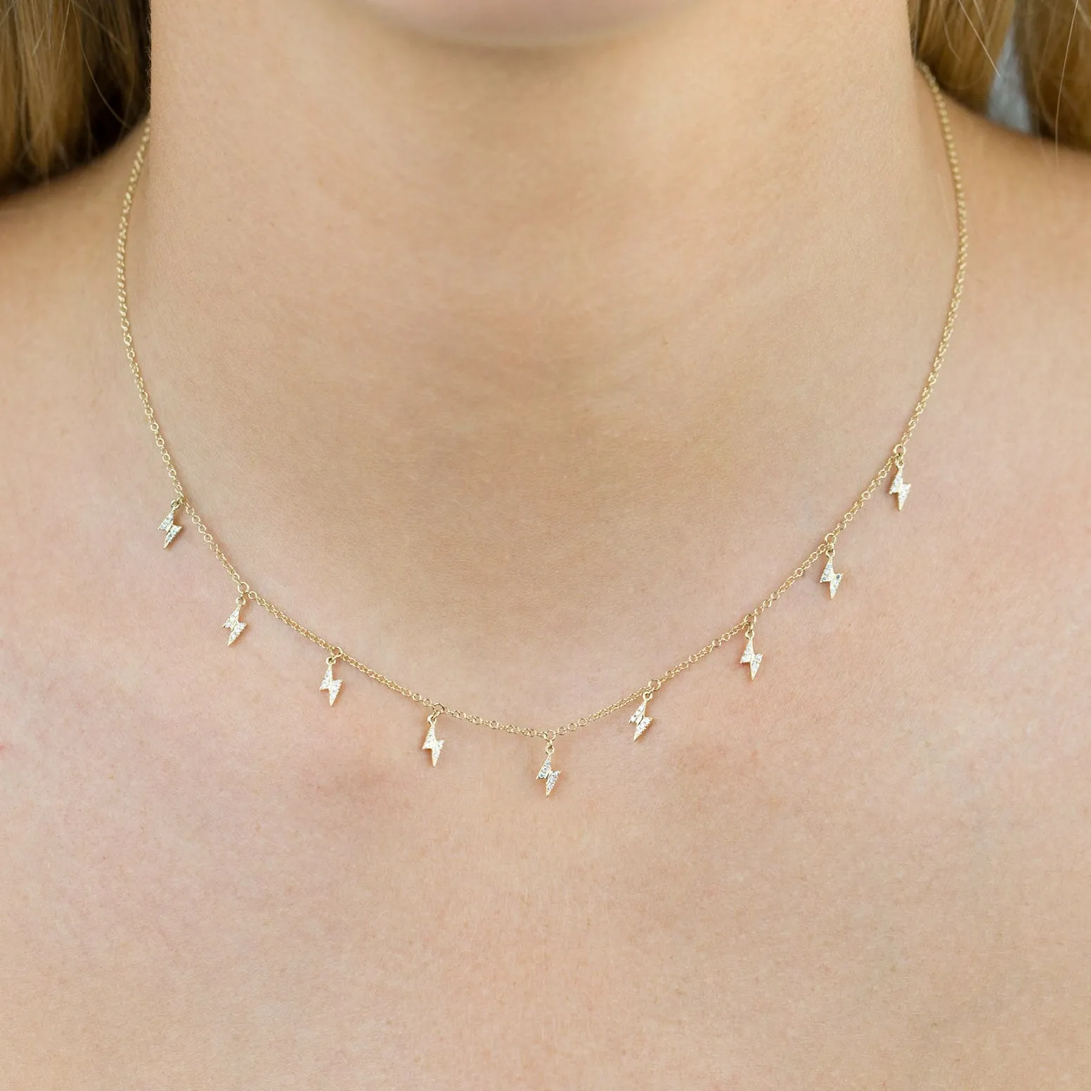 Diamond Multi Lightning Bolt Necklace 14K
