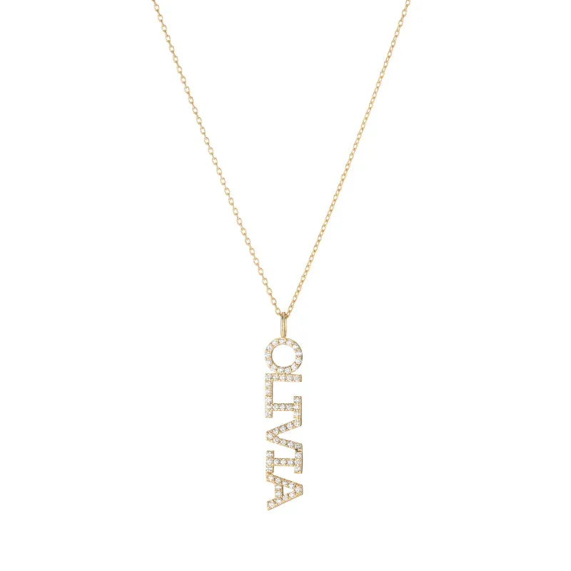 Diamond Pavé Personalized Block Letter Pendant Necklace