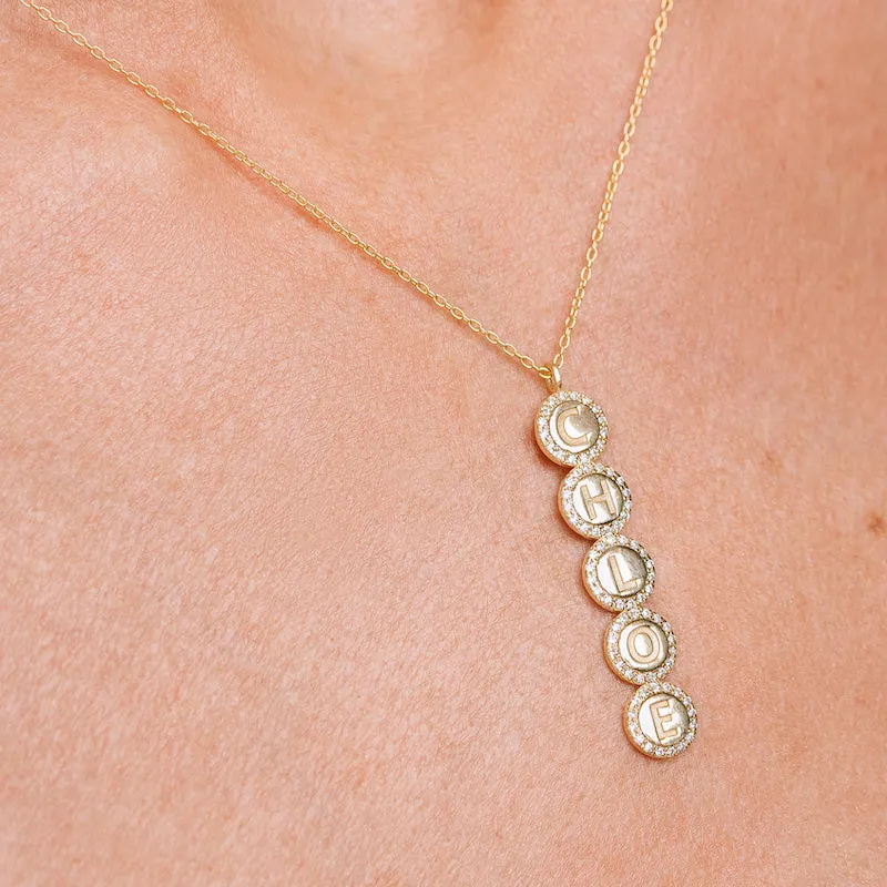 Diamond Pavé Personalized Disc Drop Necklace