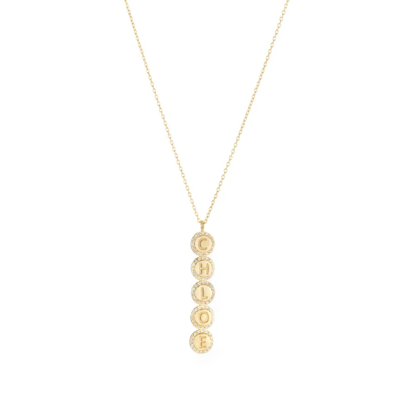 Diamond Pavé Personalized Disc Drop Necklace