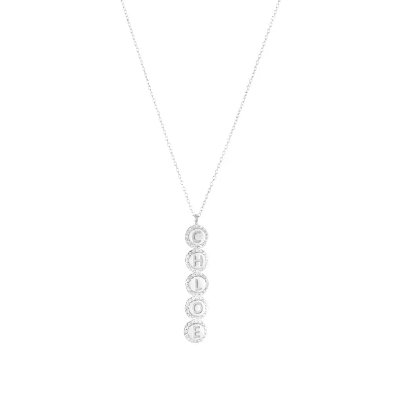 Diamond Pavé Personalized Disc Drop Necklace
