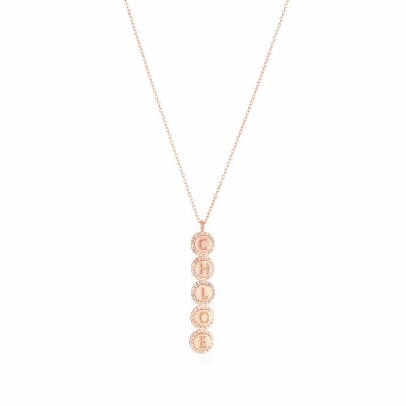 Diamond Pavé Personalized Disc Drop Necklace