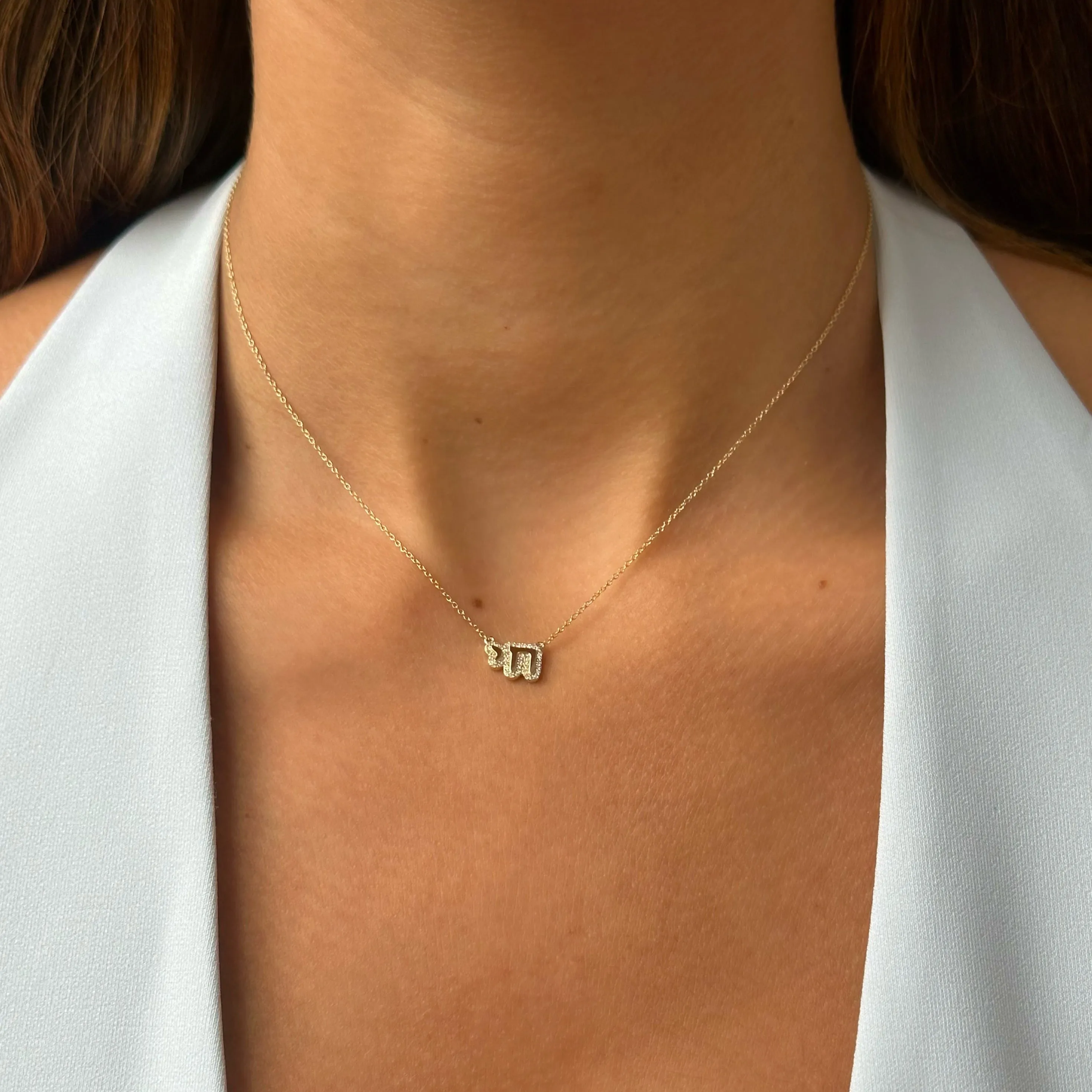 Diamond Pave Bubble Chai Pendant Necklace 14K
