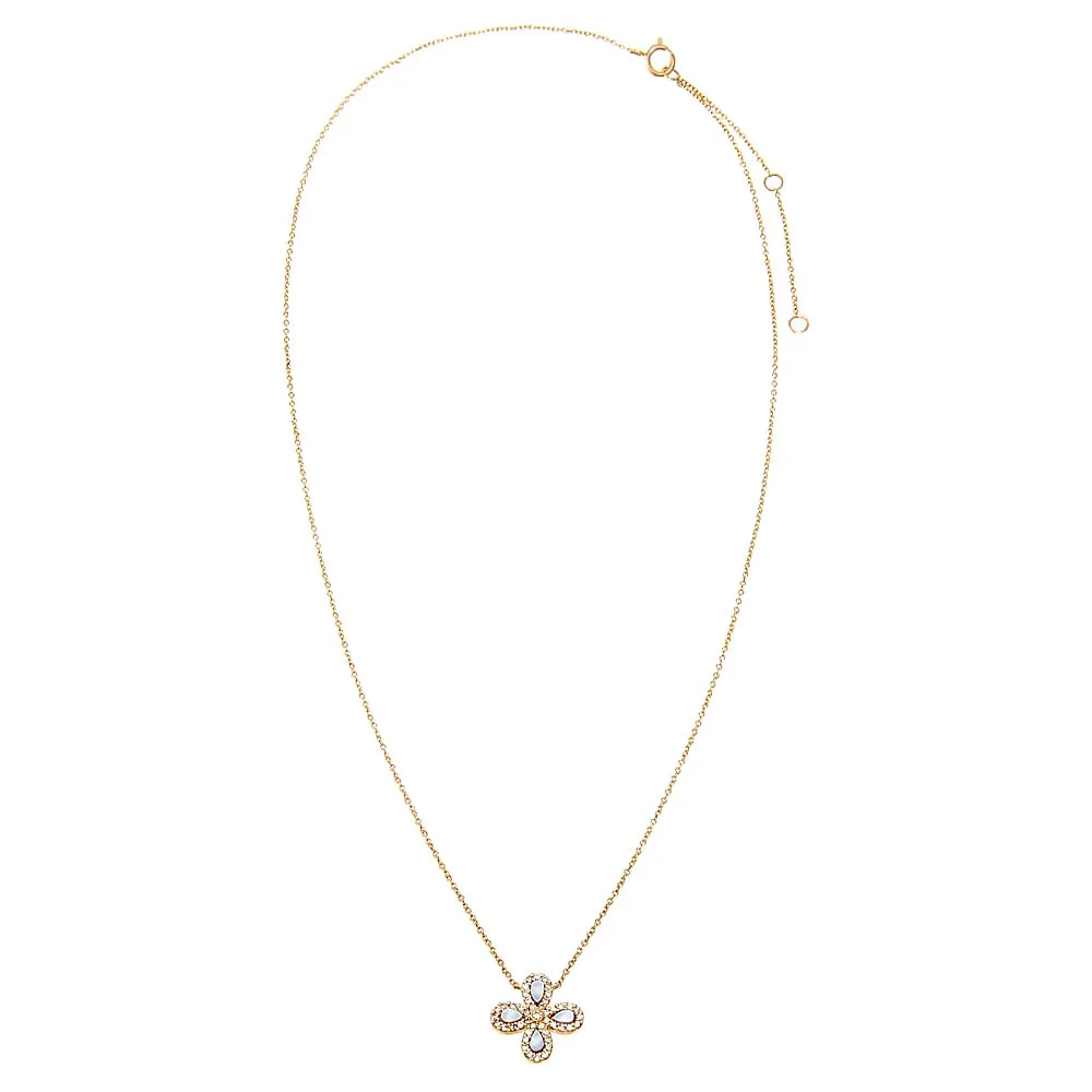 Diamond Pave Colored Stone Four Leaf Clover Necklace 14K