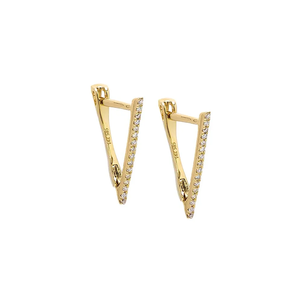 Diamond Pave Open Triangle Hoop Earring 14K
