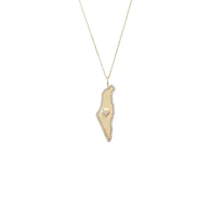 Diamond Pave Outlined Map Of Israel Necklace 14K