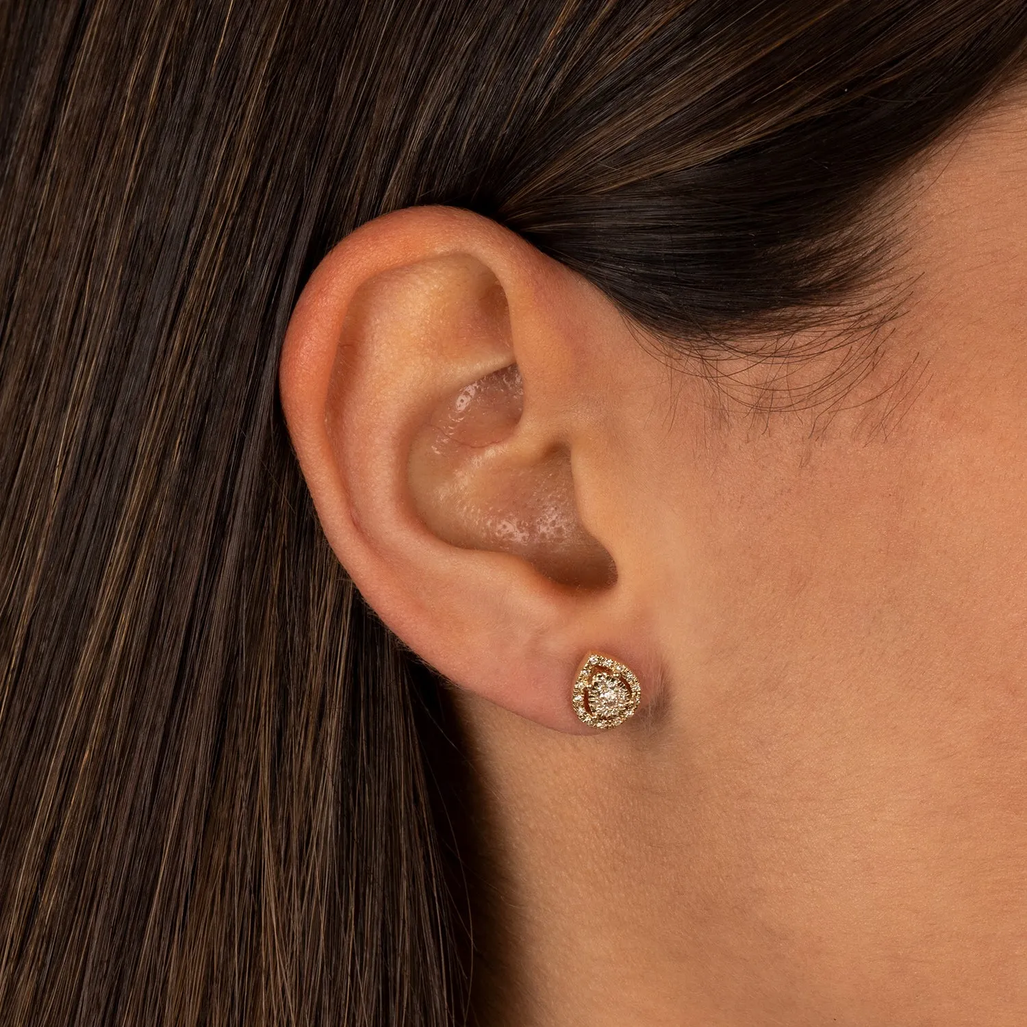 Diamond Pave Pear Stud Earring 14K