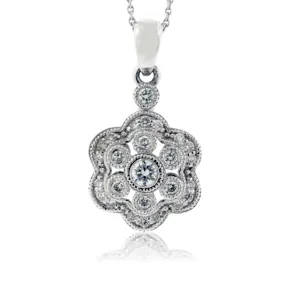 Diamond White Gold Flower Style Pendant