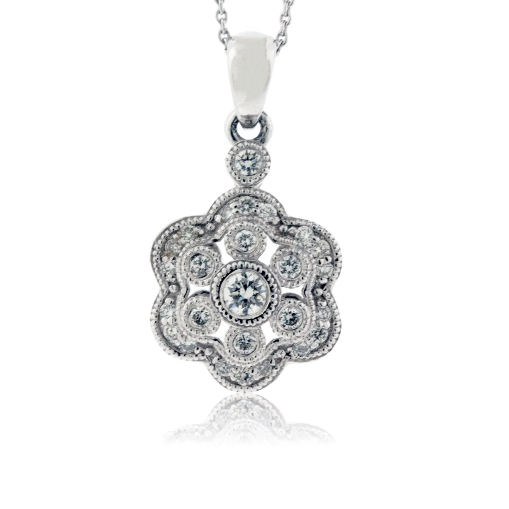 Diamond White Gold Flower Style Pendant