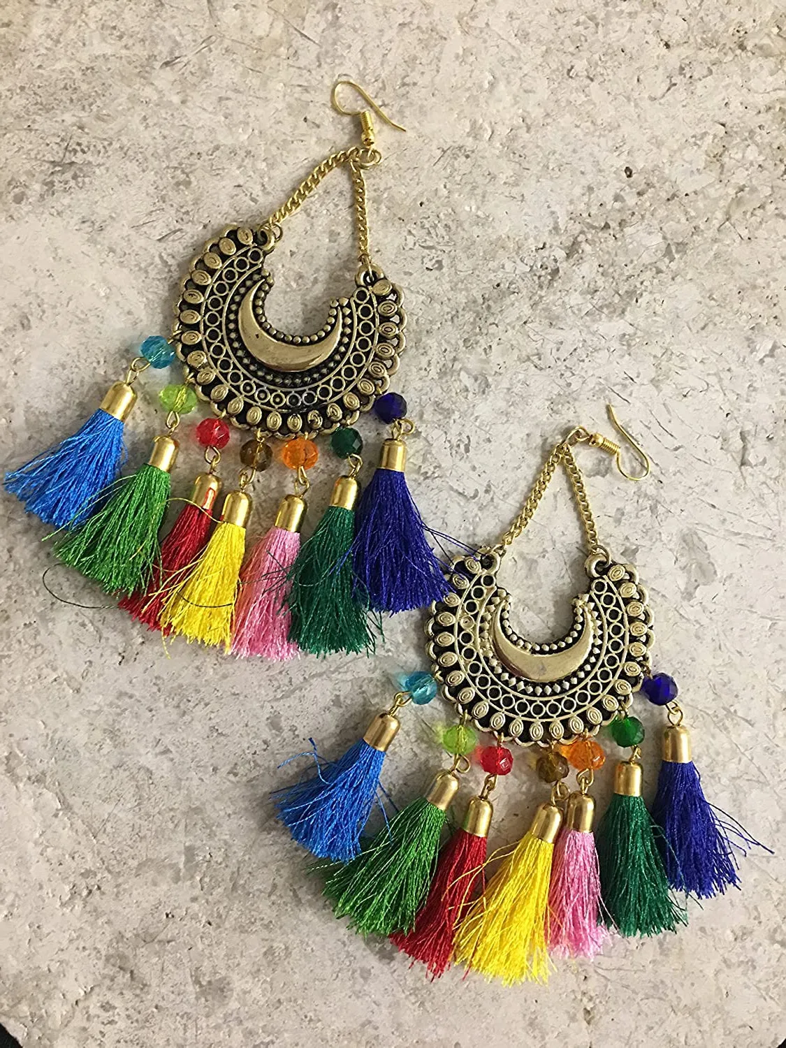 Digital Dress Room Gold Beaded Chandbali Hook Earrings Jewellery for Women
