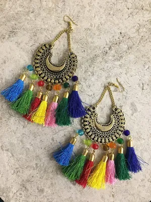 Digital Dress Room Gold Beaded Chandbali Hook Earrings Jewellery for Women