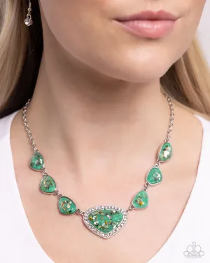 Discreet Dazzle - Green - Iridescent Shell Flecked Bead Paparazzi Short Necklace